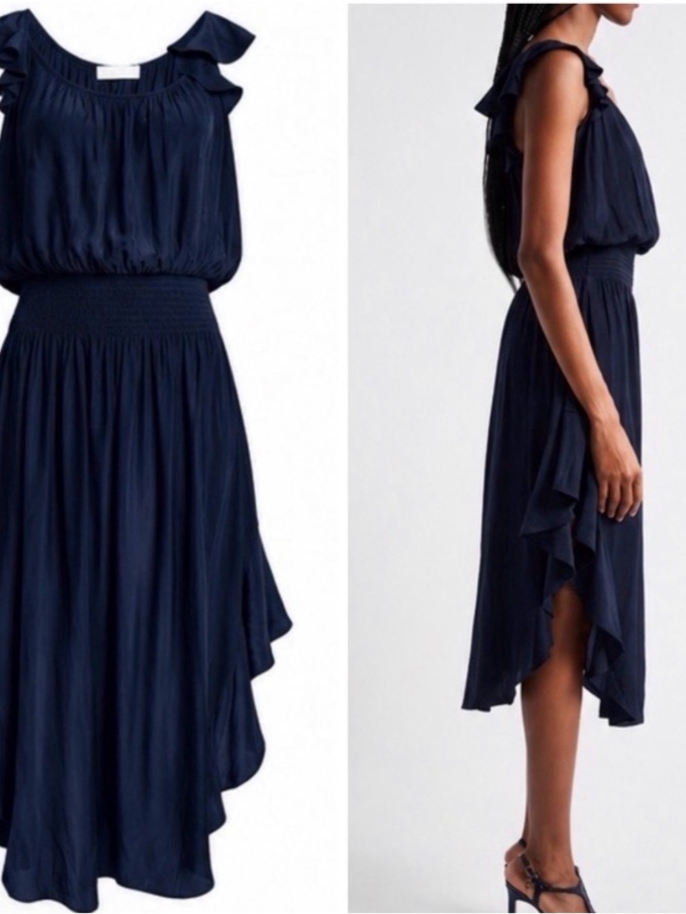 Ramy Brook Navy Blue High-Low Ruffle Dress